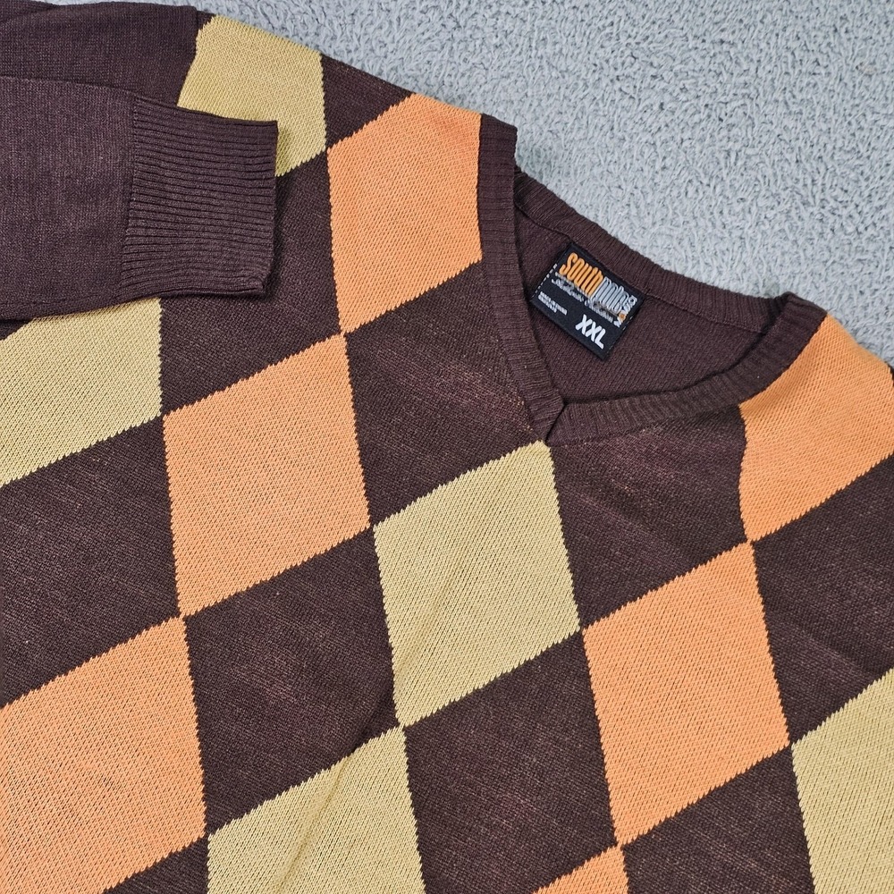Southpole Sweater Mens 2XL Brown Argyle Diamond V Neck Knit Pullover Preppy